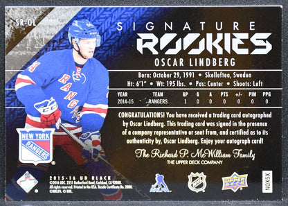 2015-16 UD Black Signature Rc Oscar Lindberg SR-OL Rangers RC Auto 033/149 6344