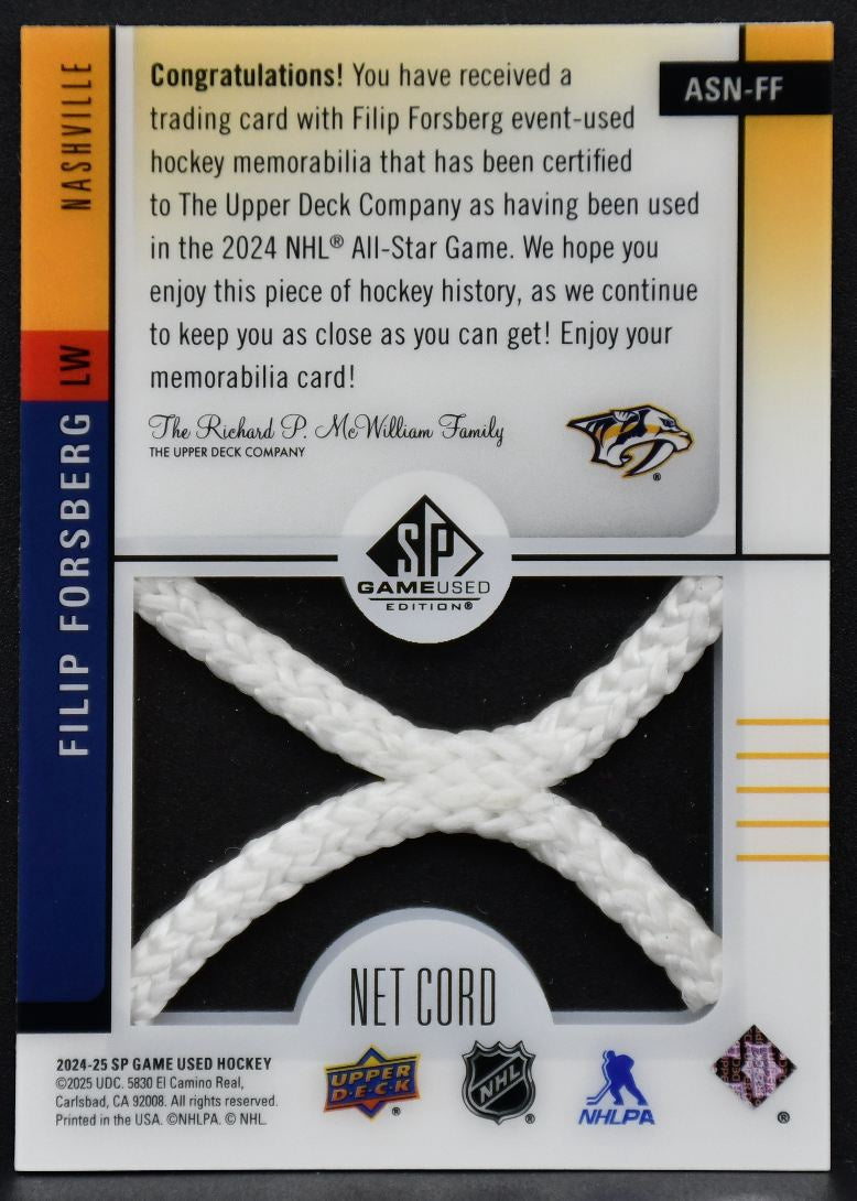 2024-25 SP Game Used All-Star Net Cord Relics Forsberg Predators /35 Net Cord 1251