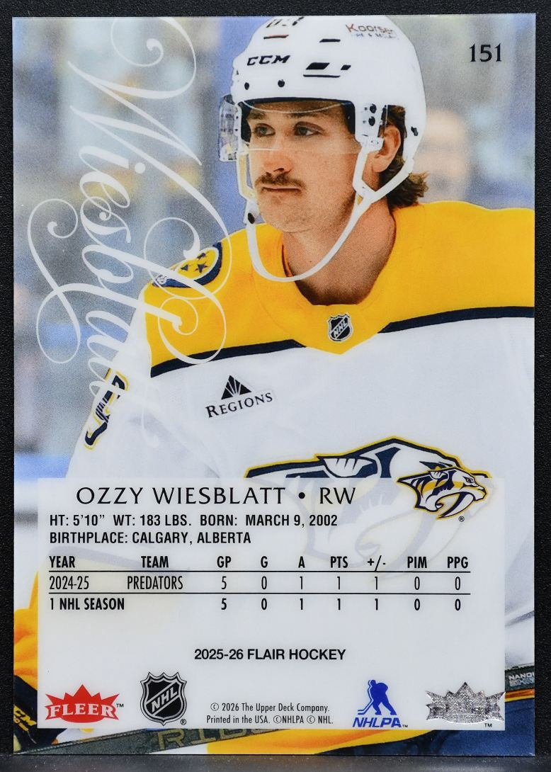 2025-26 Flair Rookie Ozzy Wiesblatt 151 Nashville Predators RC 6545