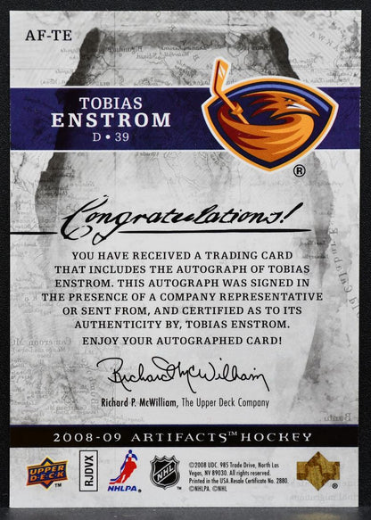 2008-09 Upper Deck Artifacts Auto-Facts Tobias Enstrom AF-TE Thrashers Auto 7675