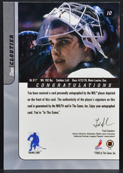 2000-01 In The Game Auto Series Auto Gold Dan Cloutier 10 Lightning Auto 1691