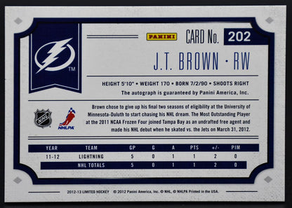 2012-13 Panini Limited J.T. Brown 202 Tampa Bay Lightning Auto 382/499 Patch