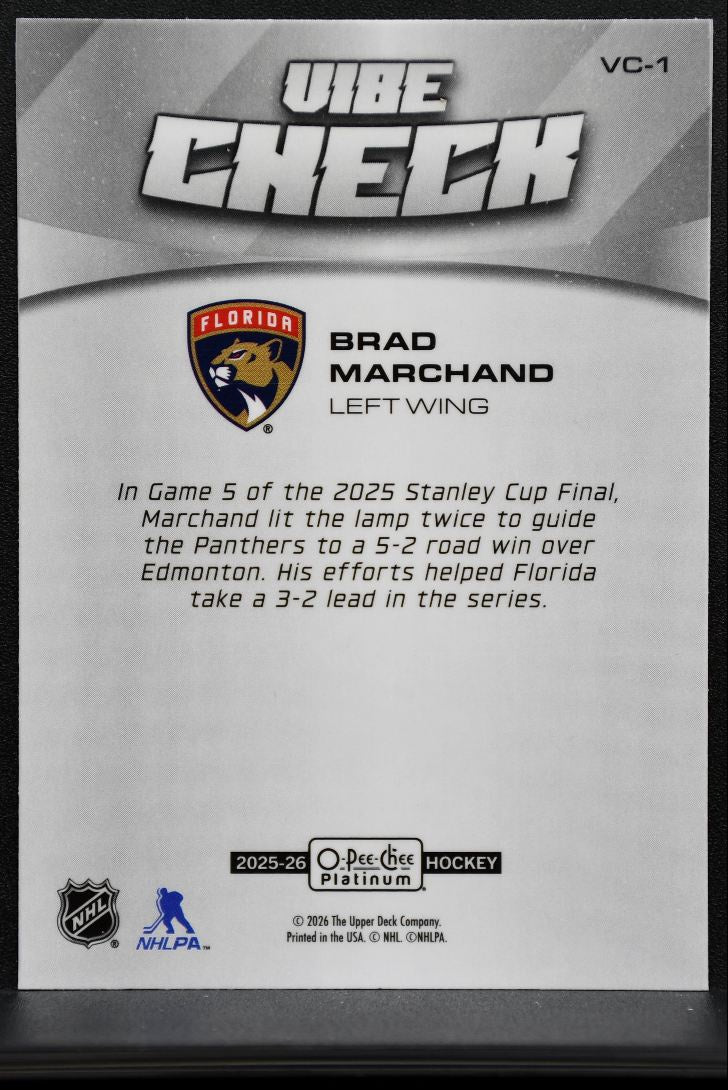 2025-26 O-Pee-Chee Platinum Vibe Check Brad Marchand VC-1 Florida Panthers 3864