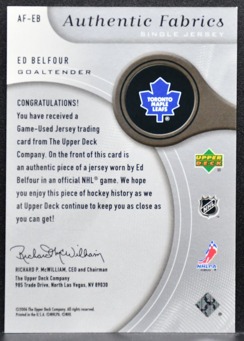 2005-06 SP Game Used Authentic Fabrics Ed Belfour Florida Panthers Jersey 4712