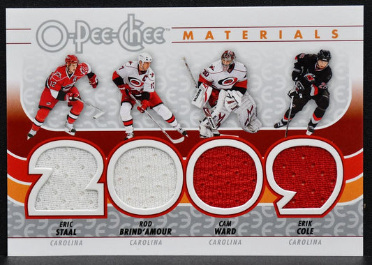 2009-10 OPC Materials Cam Ward/Eric Staal/Erik Cole/Rod Brind'Amour Jersey 7916