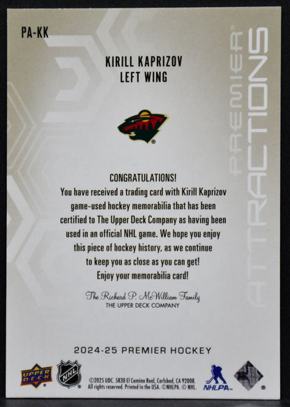 2024-25 UD Premier Kirill Kaprizov PA-KK Minnesota Wild 02/99 Jersey