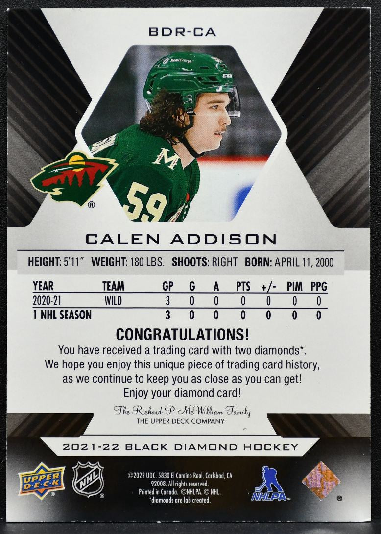 2021-22 UD Black Diamond Relic Rookies Double Diamond Calen Addison Wild RC 1747