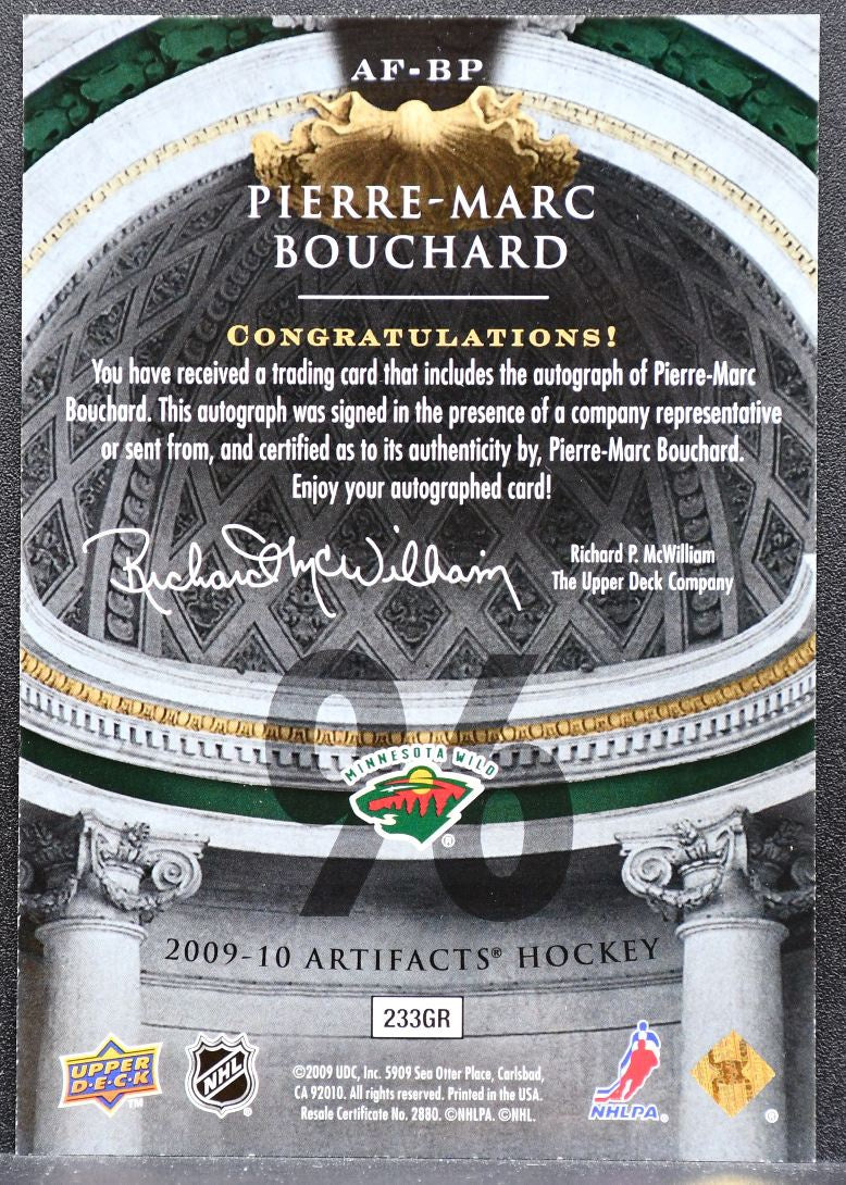 2009-10 Upper Deck Artifacts Autofacts Pierre-Marc Bouchard AF-BP Wild Auto 0873