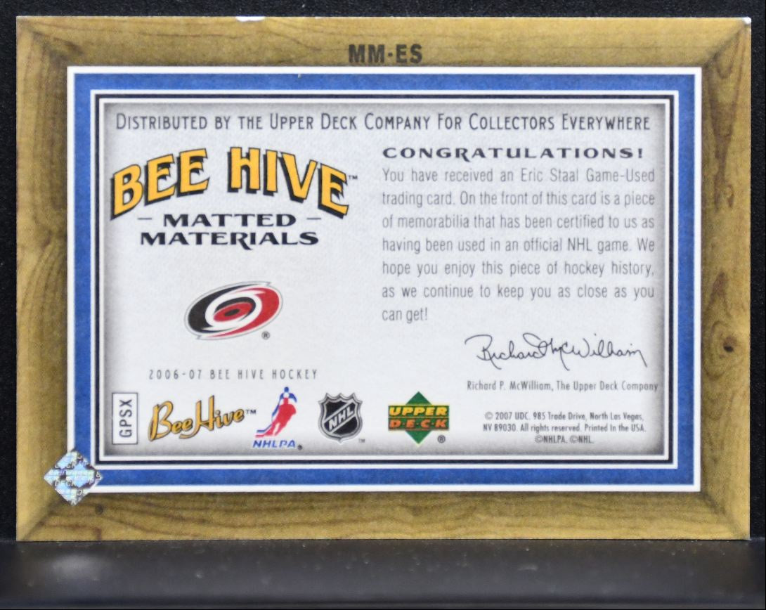 2006-07 Upper Deck Bee Hive Matted Materials Eric Staal Hurricanes Jersey 2424