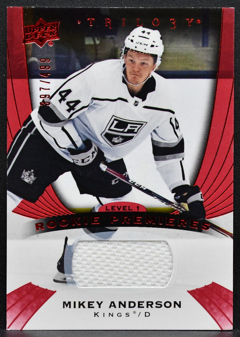 2020-21 UD Trilogy Rookie Premieres Red Foil Mikey Anderson Kings RC Jersey 6880