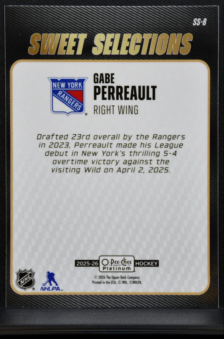 2025-26 O Pee Chee Platinum Sweet Selections Gabe Perreault SS-8 Rangers RC 7672