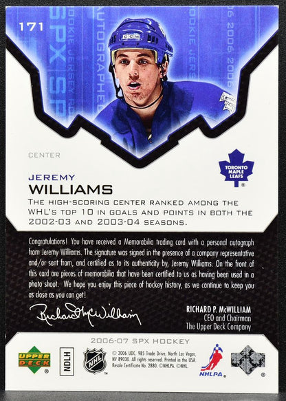 2006-07 SPx Auto Rookie Jersey Jeremy Williams 171 RC Auto 1021/1299 Jersey 9521