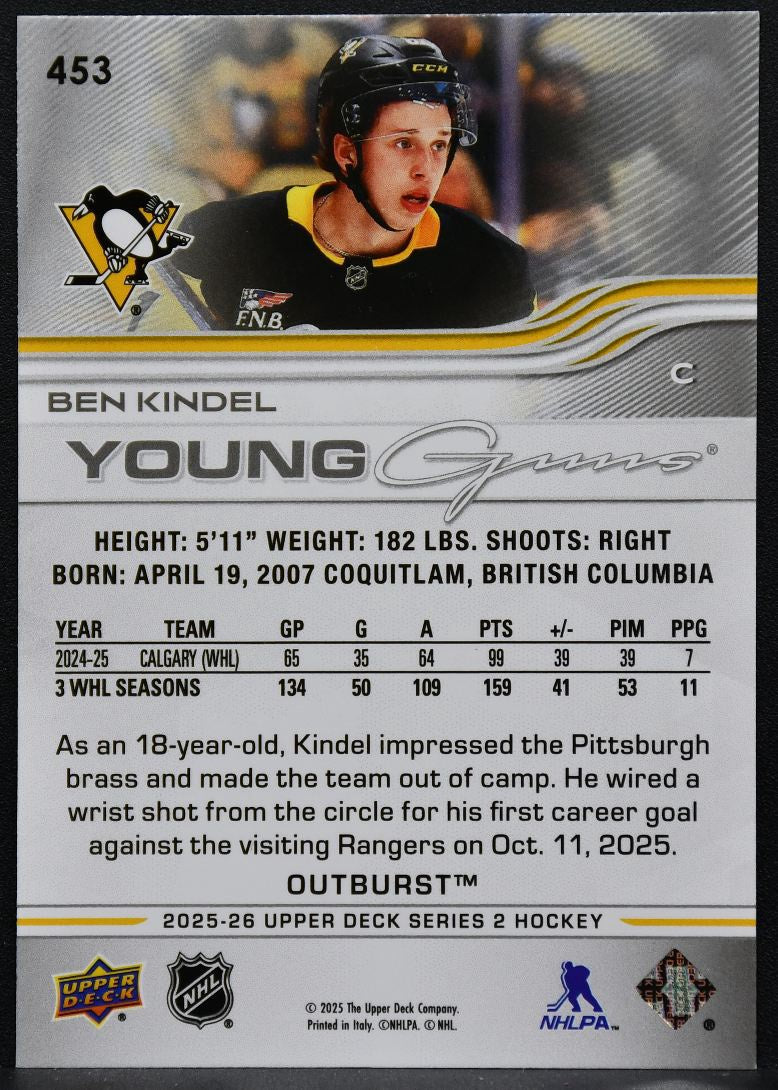 2025-26 Upper Deck Series 2 Young Guns Outburst Ben Kindel 453 RC 1777
