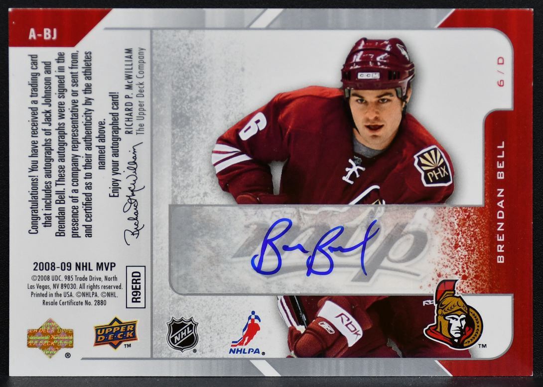 2008-09 UD MVP One on Jack Johnson/Brendan Bell A-BJ Kings / Senators Auto 7969