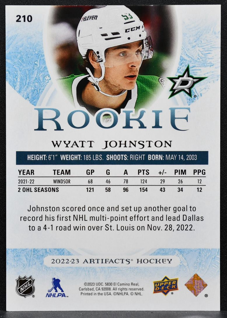 2022-23 Upper Deck Artifacts Rookie Wyatt Johnston Dallas Stars RC 667/999 4317