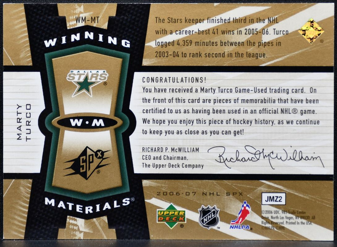 2006-07 SPx Winning Materials Marty Turco WM-MT Dallas Stars Jersey 1342