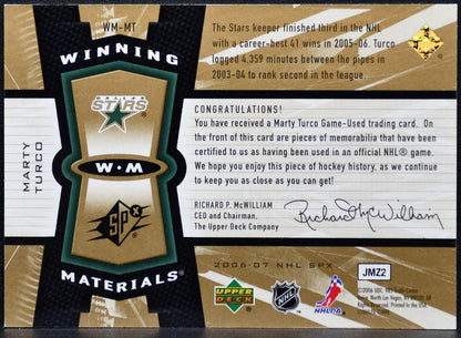 2006-07 SPx Winning Materials Marty Turco WM-MT Dallas Stars Jersey 1342