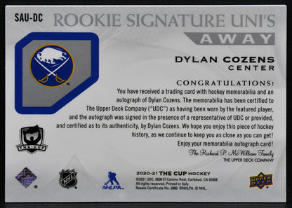 2020-21 UD RC Uni's Away Dylan Cozens SAU-DC Sabres RC Auto 12/49 Patch 5330