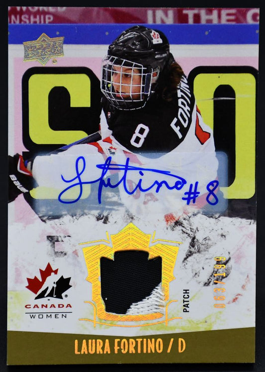 2015-16 UD Team Canada Juniors Auto Patch Laura Fortino 155 Auto 63/199 Patch