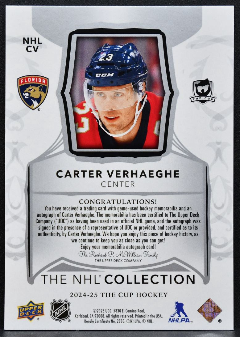 2024-25 UD The NHL Collection Auto Patch Carter Verhaeghe Auto Patch 5763