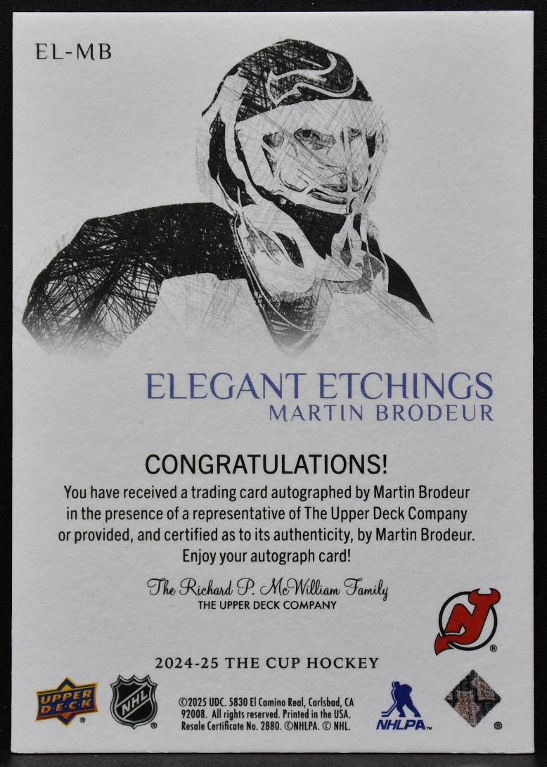 24-25 UD The Cup Elegent Etchings Auto Martin Brodeur EL-MB Devils Auto 9270