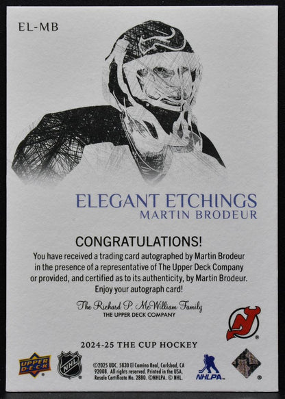 24-25 UD The Cup Elegent Etchings Auto Martin Brodeur EL-MB Devils Auto 9270