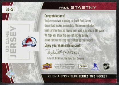 2013-14 Upper Deck Series 2 UD Game Jerseys Paul Stastny Avalanche Jersey 3202