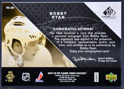 2007-08 SP Game Used Rookie Exclusives Bobby Ryan RE-BR RC Auto 060/100