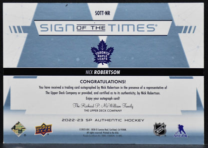 2022-23 SP Authentic Sign of the Times Gold Inscribed Robertson SOTT-NR Auto /99