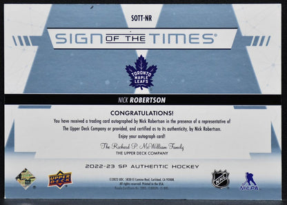 2022-23 SP Authentic Sign of the Times Gold Inscribed Robertson SOTT-NR Auto /99