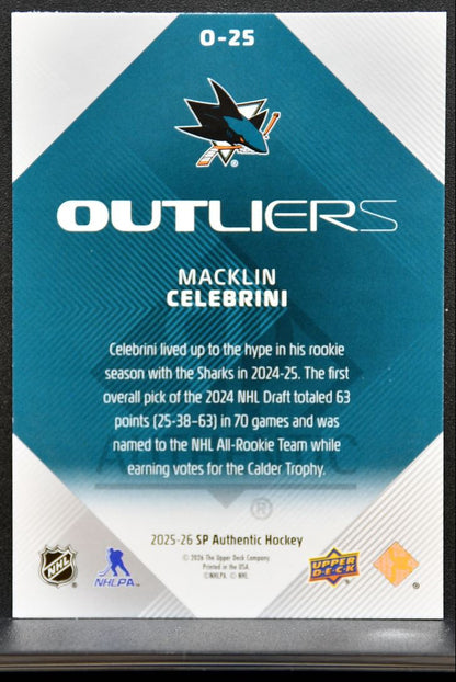2025-26 SP Authentic Outliers Macklin Celebrini O-25 San Jose Sharks 8211