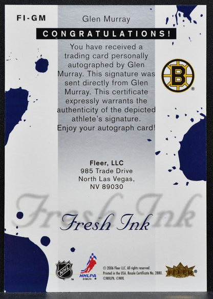 2005-06 Fleer Ultra Fresh Ink Glen Murray FI-GM Boston Bruins Auto 2042