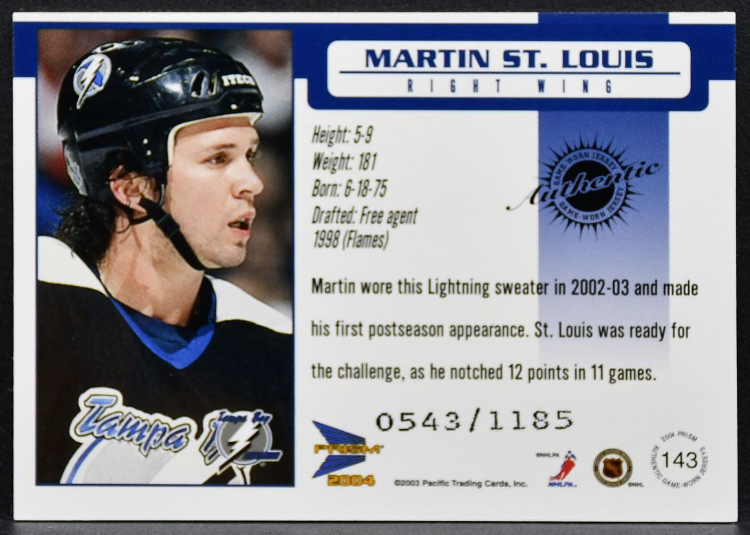2003-04 Pacific Prism Martin St. Louis 143 Lightning 0543/1185 Jersey 2939