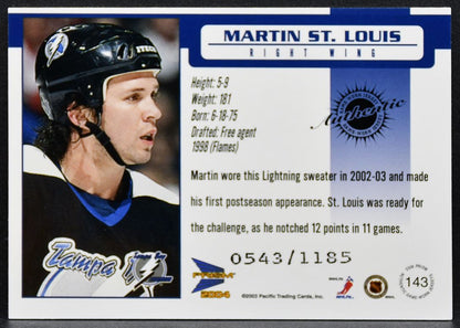 2003-04 Pacific Prism Martin St. Louis 143 Lightning 0543/1185 Jersey 2939