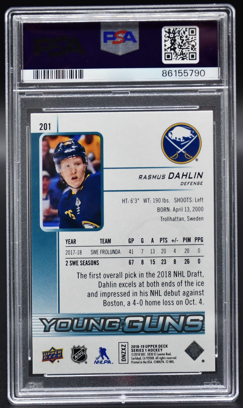 2018-19 UD Series 1 Rasmus Dahlin 201 Buffalo Sabres RC