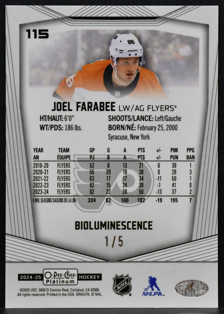 2024-25 O-Pee-Chee Platinum Bioluminescence Joel Farabee 115 Flyers 1/5 6986