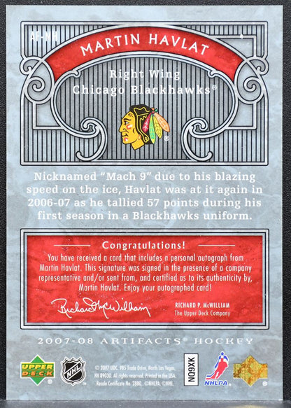 2007-08 Upper Deck Artifacts Auto-Facts Martin Havlat AF-MH Blackhawks Auto 9358
