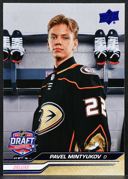 23-24 UD Extended Series 1st Round RCs Deluxe Pavel Mintyukov 731 Ducks RC /250 8037