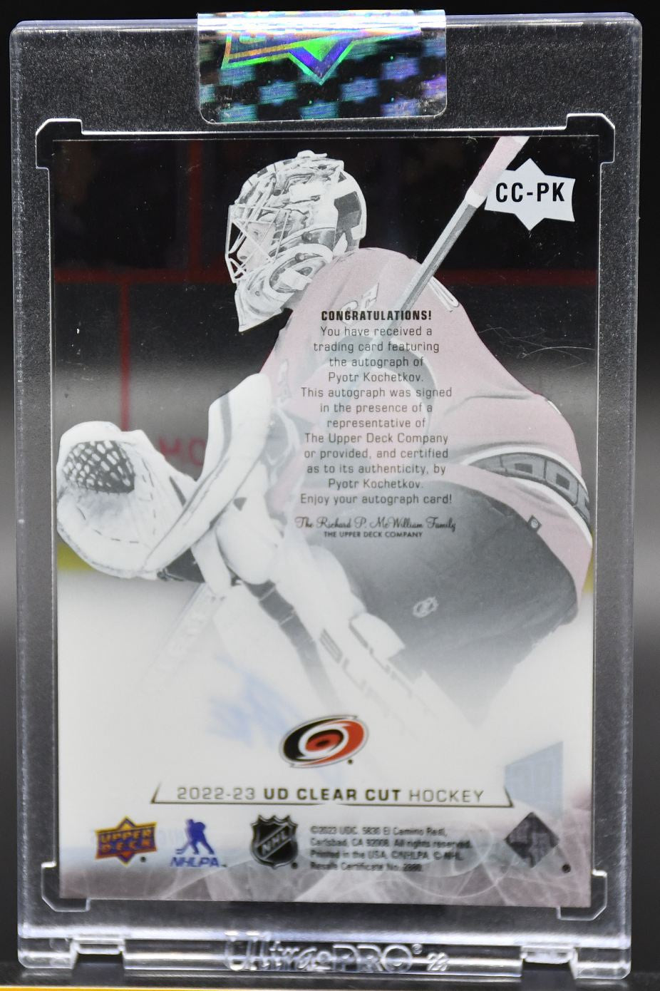 2022-23 UD Clear Cut Kochetkov CC-PK Carolina Hurricanes RC Auto 03/10