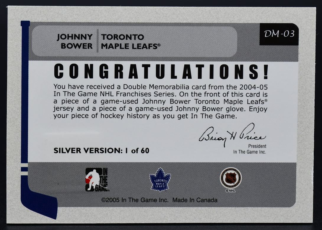 2004-05 In the Game Franchises Double Memorabilia Bower DM-03 /60 Jersey/Glove