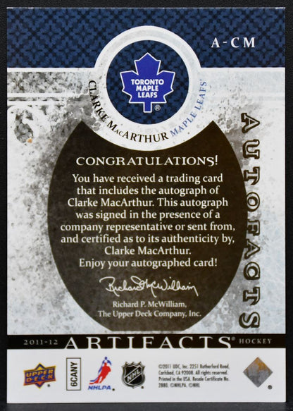 2011-12 UD Artifacts Autofacts Clarke MacArthur A-CM Maple Leafs Auto 9499