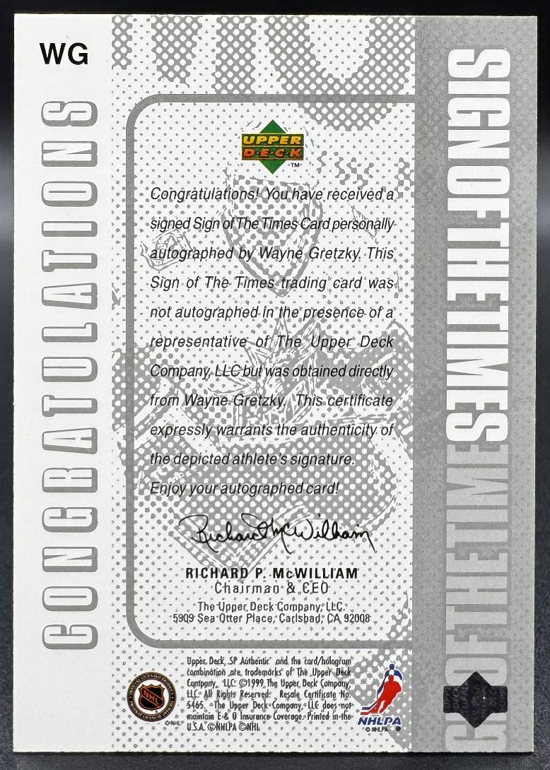 1999-00 Upper Deck SP Authentic Sign of the Times Wayne Gretzky WG Ny New York Rangers Auto