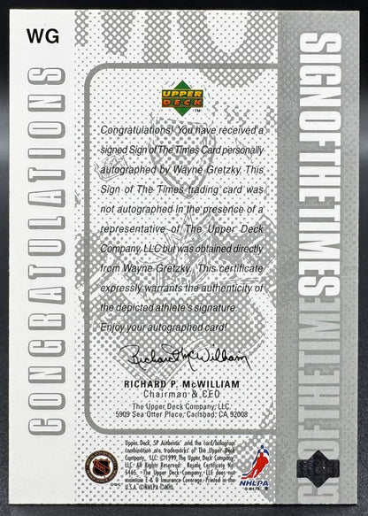 1999-00 Upper Deck SP Authentic Sign of the Times Wayne Gretzky WG Ny New York Rangers Auto