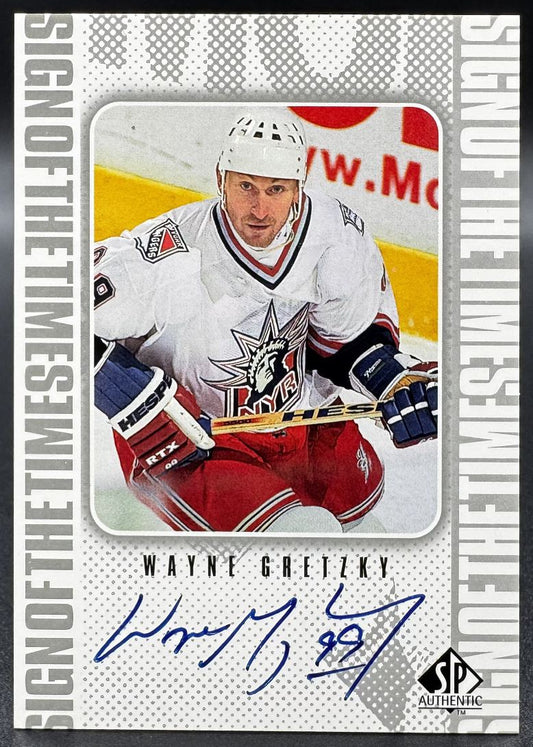 Carte autographiée Wayne Gretzky WG New York Rangers, série « Sign of the Times » Upper Deck SP Authentic 1999-00