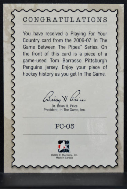 2006-07 ITG Between the Pipes Playing For Your Country Barrasso Jersey 2905
