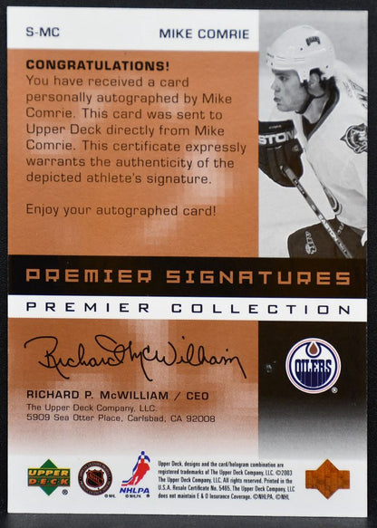 2002-03 UD Premier Collection Auto Bronze Mike Comrie S-MC Oilers Auto 8836