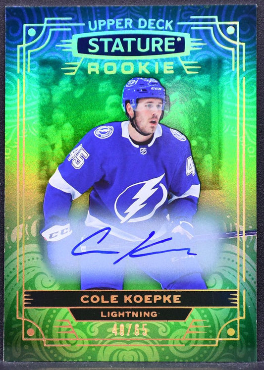 2022-23 UD Stature Rookie Auto Green Cole Koepke 181 Tampa Bay Lightning RC Auto
