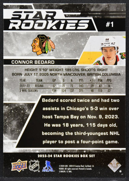 2023-24 Upper Deck Star Rookies Box Set Connor Bedard 1 Chicago Blackhawks RC 1991
