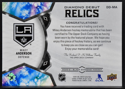 20-21 UD Black Diamond Debut Relics Mikey Anderson DD-MA Kings RC 065/399 Jersey 4480