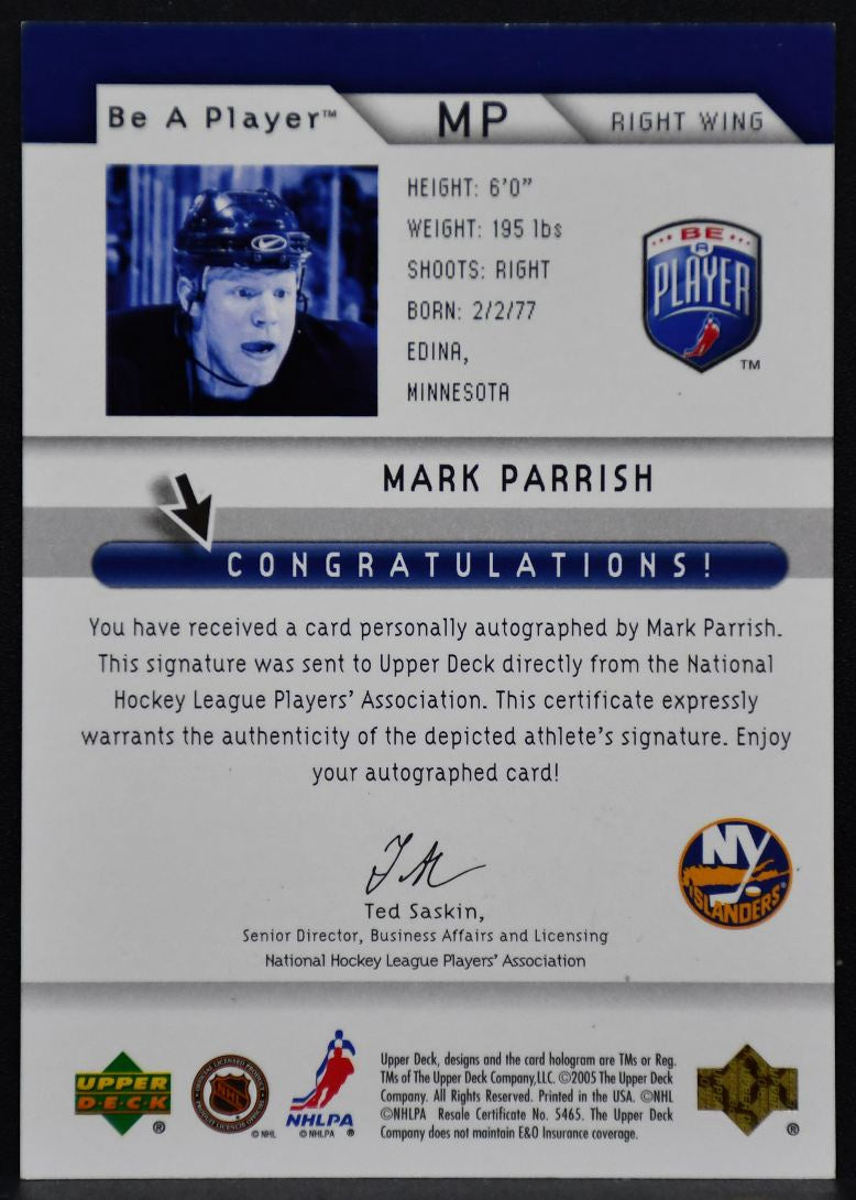 2005-06 Upper Deck Be a Player Signatures Mark Parrish MP Auto 3566
